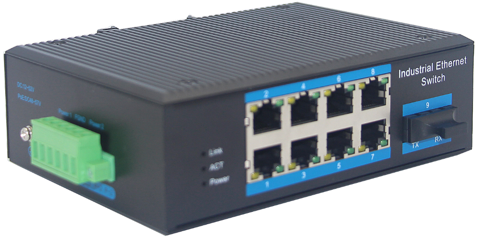 Industrial grade DC40V 4 port 100Mbps ethernet switch+1 port fixed optical connector 1-8 Port optional -40 ~80 ℃ ZXR18F-SFP