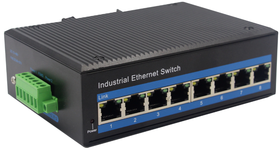 Din-rail design, Alliuminun Unmanaged Industrial Switch,  10/100/1000Mbps 8-Port RJ45, Dual power supply: DC12~52V  Working temperature：-40℃-80℃ ZXD08G