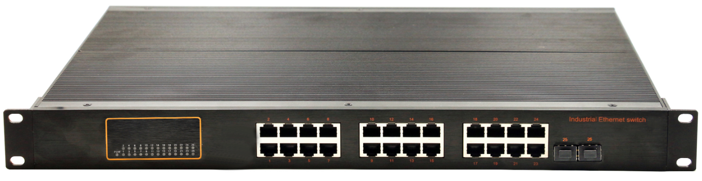 Rack-mountable, Alliuminun Unmanaged Industrial Switch, 10/100/1000Mbps 24-Port RJ45+2-Port SFP,  AC110-240V, -40℃-80℃ work temperature ZXD224G-SFP