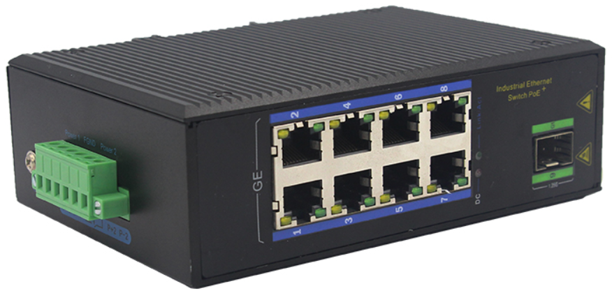 Din-rail design, Alliuminun Unmanaged Industrial Switch 10/100/1000Mbps 8-Port RJ45+1-Port optical 1*9 (Single-Mode (1310nm) ,Dual,SC 20km)  DC12~52V -40℃-80℃ ZXD18G-SC20