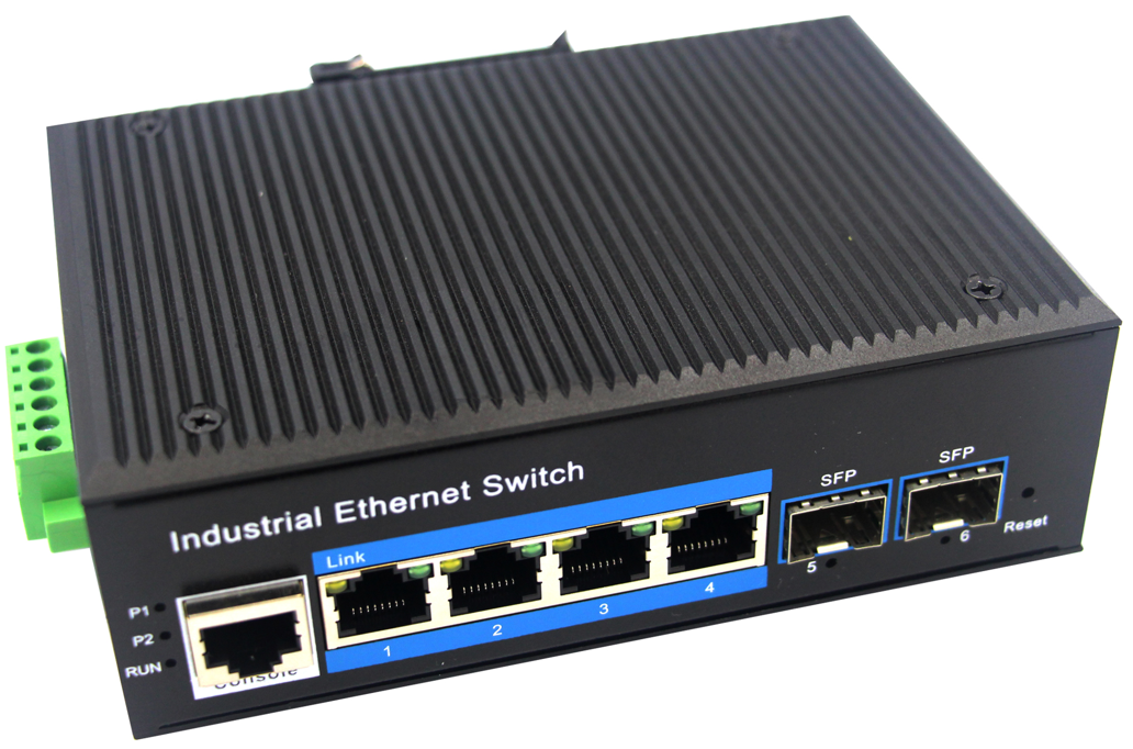 Din-rail design, Alliuminun L2 Managed Industrial Switch,  10/100/1000Mbps 4-Port RJ45+2-Port gigabi 