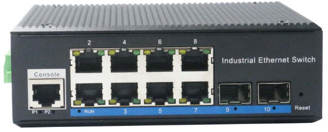 Din-rail design, Alliuminun L2 Managed Industrial Switch,  10/100/1000Mbps 8-Port RJ45+2-Port gigabi 
