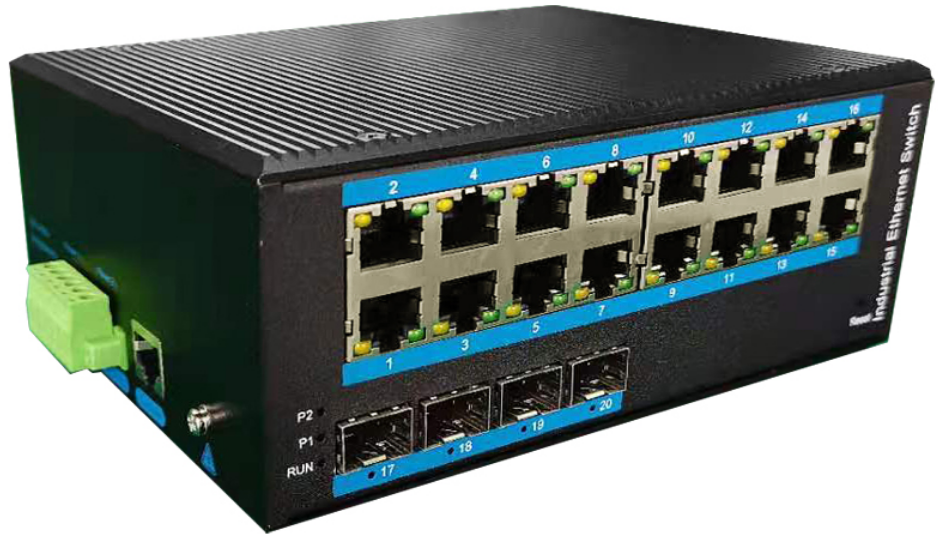 Din-rail design, Alliuminun L2 Managed Industrial Switch,  10/100/1000Mbps 16-Port RJ45+4-Port gigab 
