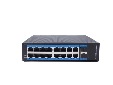 16-port 10/100Base-Tx RJ45+2G SFP managed industrial switch, L2 ethernet switch IP40 hardened Din-ra