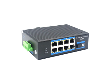 Din-rail design, Alliuminun Unmanaged Industrial Switch,  10/100Mbps 8-Port RJ45+1-Port optical 1*9 (Single-Mode (1310nm) ,Dual,SC 20km) ,DC48~57V,-40 ℃-80℃ Working temperature 8 port POE ZXR18FP-SC20