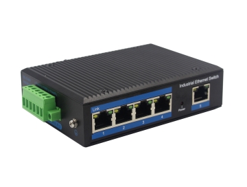 Alliuminun Unmanaged Industrial Switch,  10/100/1000Mbps 4-Port RJ45+1-Port RJ45 uplink, DC48~57V -40 ℃-80℃ POE ZXD05GP