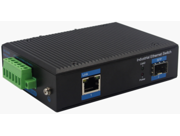 Din-rail design, Alliuminun Unmanaged Industrial Switch,  10/100/1000Mbps 1-Port RJ45+1-Port SFP, Dual power supply: DC48~57V  Working temperature：-40 ℃-80℃ 1 port PoE ZXD11GBP-SFP