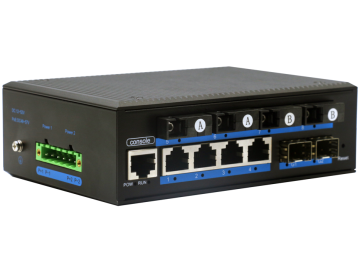 Alliuminun L2 Managed Industrial Switch,10/100Mbps 4-Port RJ45+4-Port fast 1*9 fixed optical uplink (Single-Mode(1310nm) ,Dual,SC 20km)+2-Port gigabit SFP DC12~52V -40 ℃-80℃ ZX44FS-SC20-2G-M-SFP