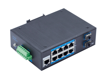 Alliuminun L2 Managed Industrial Switch,  10/100Mbps 8-Port RJ45+2-Port gigabit 1*9 fixed optical uplink (Single-Mode (1310nm) ,Dual,SC 20km) ,DC12~52V -40 ℃-80℃ ZX28GFS-M-SC20