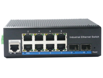 Din-rail design, Alliuminun L2 Managed Industrial Switch,  10/100/1000Mbps 8-Port RJ45+2-Port gigabit SFP,DC12~52V -40 ℃-80℃ ZX28GS-MS-SFP