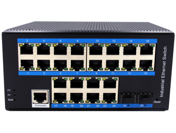 Din-rail design, Alliuminun L2 Managed Industrial Switch,  10/100/1000Mbps 24-Port RJ45+2-Port gigabit SFP,DC12~52V-40 ℃-80℃ ZX224GS-M-SFP