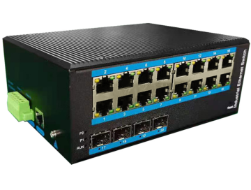 Din-rail design, Alliuminun L2 Managed Industrial Switch,  10/100/1000Mbps 16-Port RJ45+4-Port gigabit SFP,  DC12~52V -40 ℃-80℃ ZX416GS-M-SFP