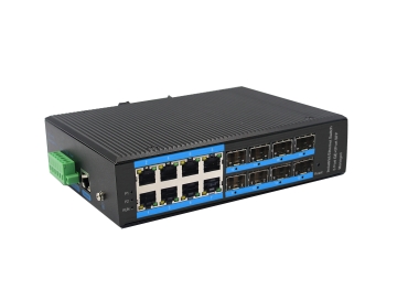 Din-rail design, Alliuminun L2 Managed Industrial Switch,  10/100/1000Mbps 8-Port RJ45+8-Port gigabit SFP,DC12~52V -40 ℃-80℃ ZX88GS-M-SFP