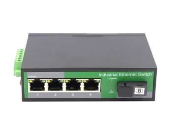 4 Port RJ45+1 Port optical Industrial media convertor, 100Mbps 1*9 (Single-Mode (Tx1310nm and Rx1550