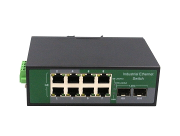 Rugged 8 Port ethernet +2 Port SFP Industrial switch, 10/100/1000Mpbs output, max. 240W budget DC12~52V input dual power supply in,earth ground protection ZXDL28G-SFP
